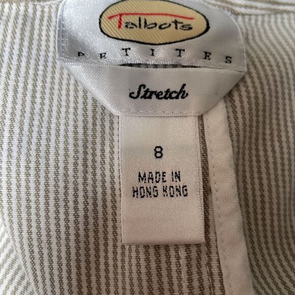 Talbots Petites Stretch tan/white striped covered button blazer, size 8. - Picture 7 of 7